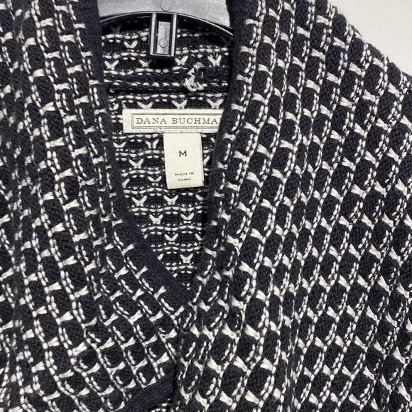 Dana Buchman Women's Black White Geometric Open Front Cardigan Sweater Medium - Picture 4 of 6